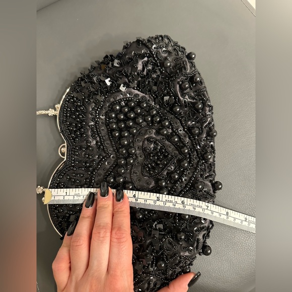 VINTAGE Elegant Black Beaded Handbag - Picture 5 of 10